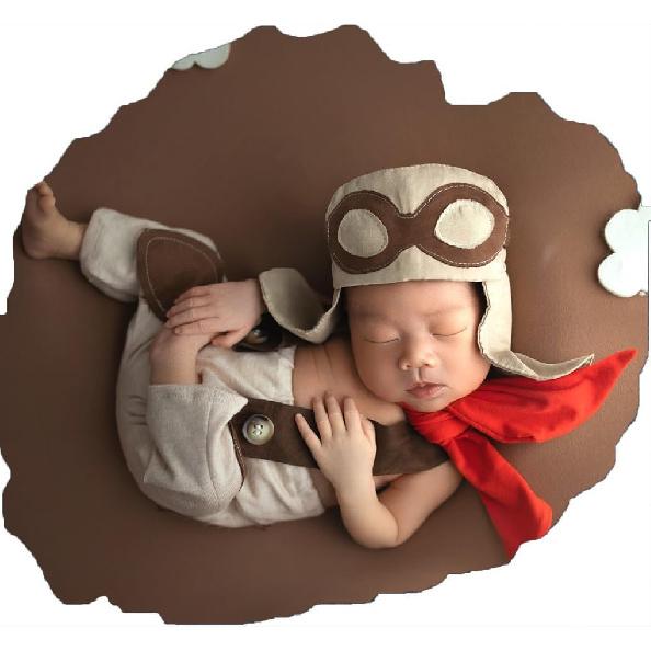 Ylsteed Newborn Photography Outfits Boy Pilot Hats Suspender Pants with Scarf 3Pcs Newborn Boy Photoshoot Outfits Newborn Baby Photography Props