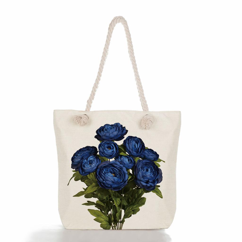 Multifunctional Flower Printed Thick Rope Shoulder Beach Bag 7585