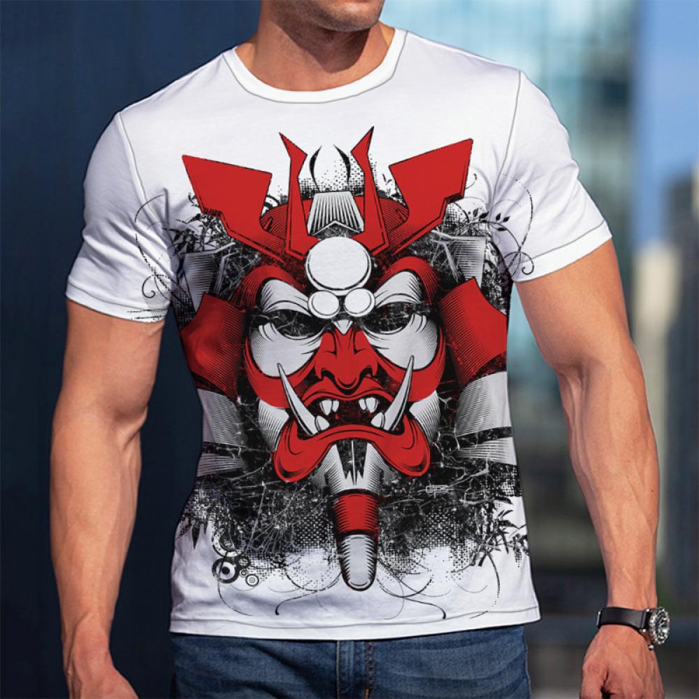 Fashion 3D Samurai Mask Print T Shirt For Men Japan Ghost Warrior Harajuku Streetwear Hip Hop Trend O-neck Tops Summer Loose Tee