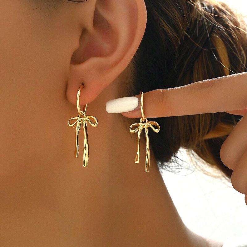 

New Luxury Soft Versatile Bowknot Earrings Fashion Gold Color Tassel Stud Earring For Women Statement Daily Wear Jewelry Gifts