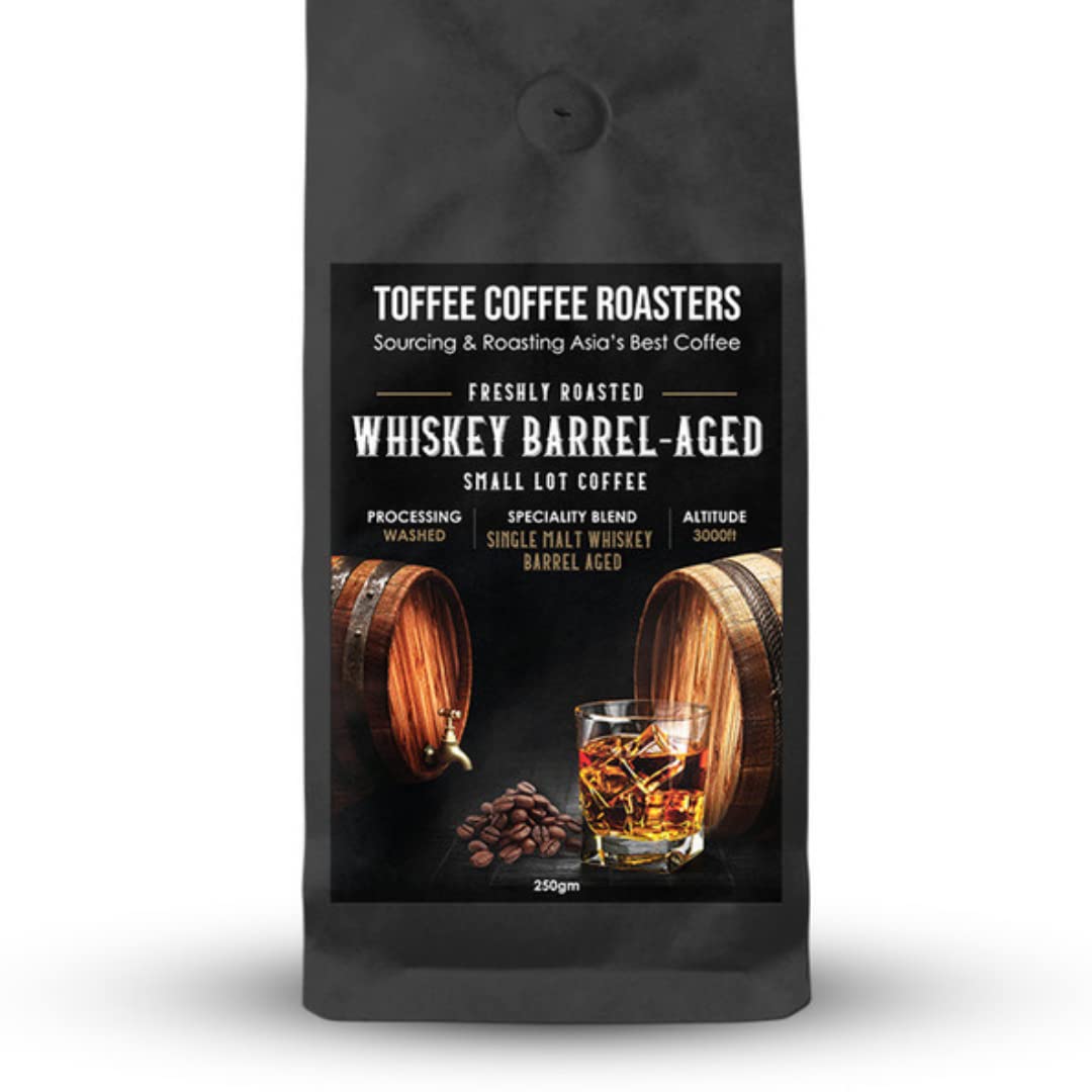 Toffee Coffee Roasters Single Malt Whiskey Barrel Aged-Whole Beans 250g | Medium Dark Roast | 100% Arabica | Specialty Coffee | Freshly Roasted | N