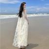 French Neck Dress High-end Tube Top Embroidered Flower Skirt Fairy Fairy Seaside Vacation Dress