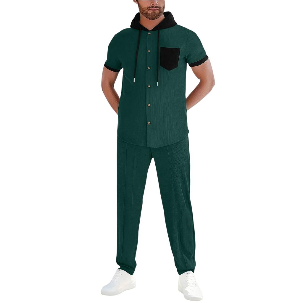 Men  Sports  Leisure  Waverg  Hooded  Hood  Short  Sleeves  Trousers  Set