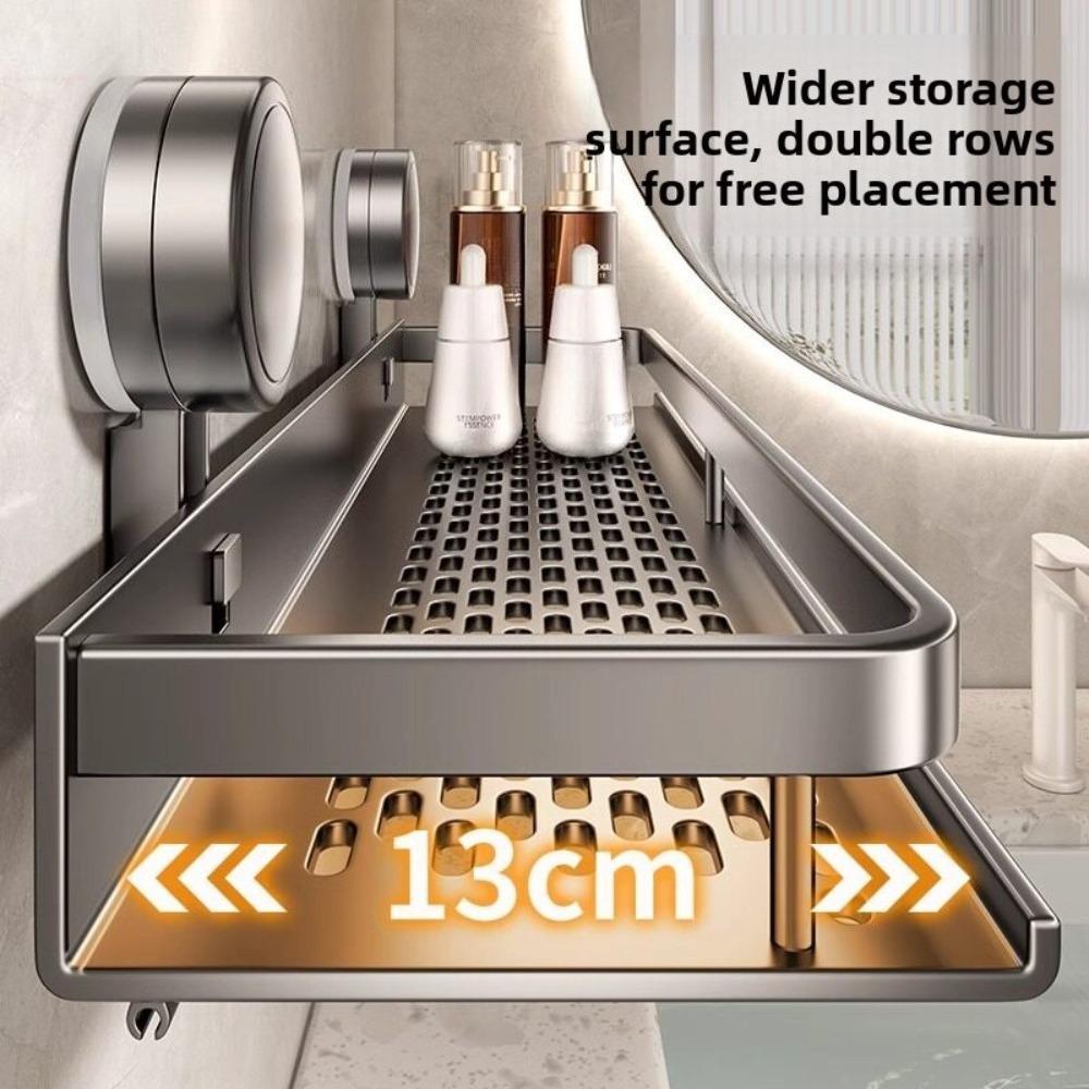 No Drill Suction Cup Bathroom Storage Rack, Wall Mount Space Aluminum Toilet Organizer for Washroom