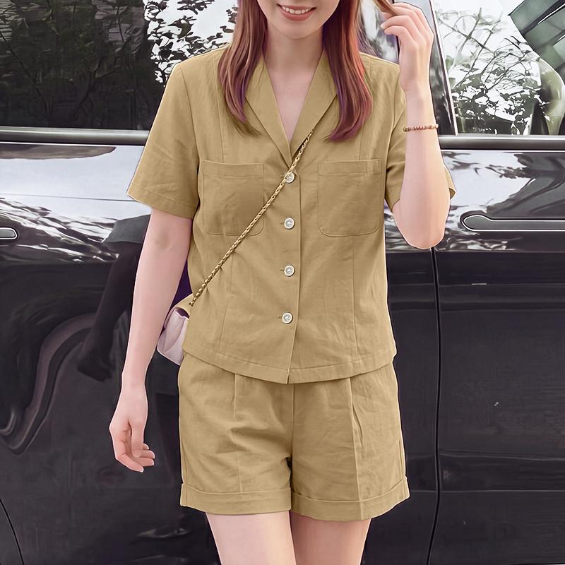 ZANZEA Women Short Sleeve Blouse and Shorts Summer Casual Two Piece Suit Sets