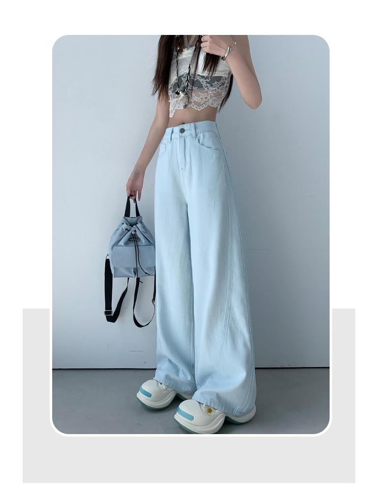 Fashionable Black Light Luxury Korean-Style Wide-Leg Jeans - Super Soft Cotton, Slim Fit for Women - Perfect for Spring and Summer