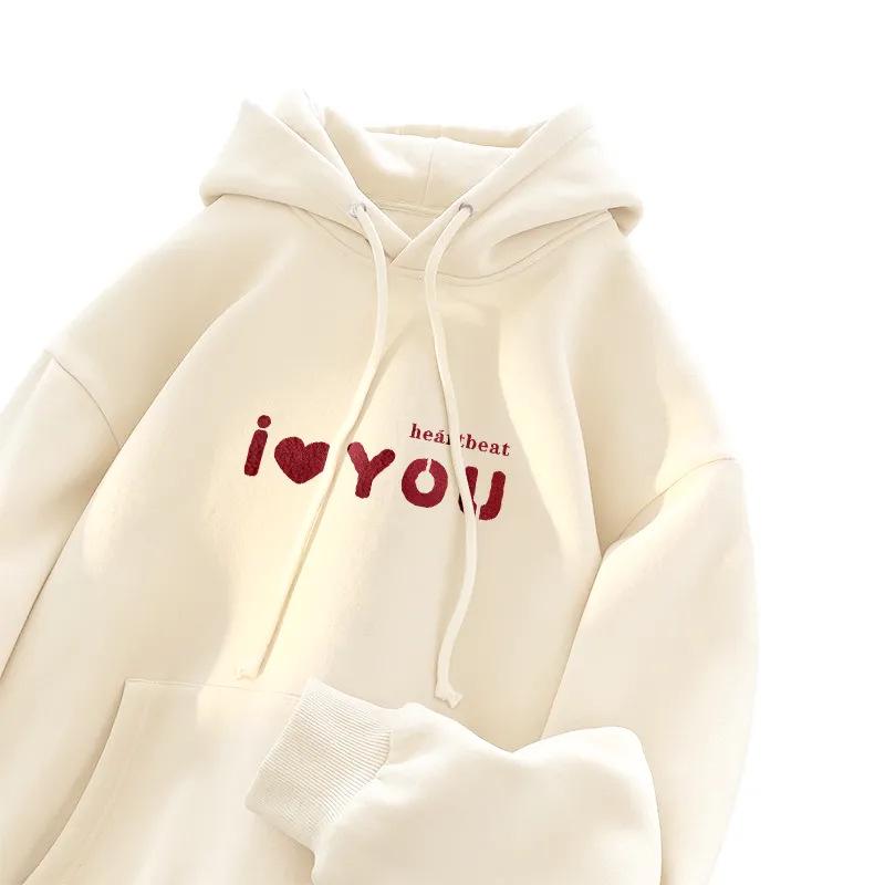 Women's Korean-Style Fleece-Lined Hoodie - Milky Fufu, Loose Fit, Skin-Whitening Effect, Ideal for Autumn/Winter