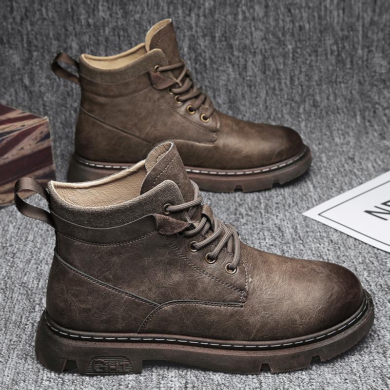 British Style Retro Martin Boots Fleece Thickened Warm Youth Tide Tooling Short Boots Men'S Shoes