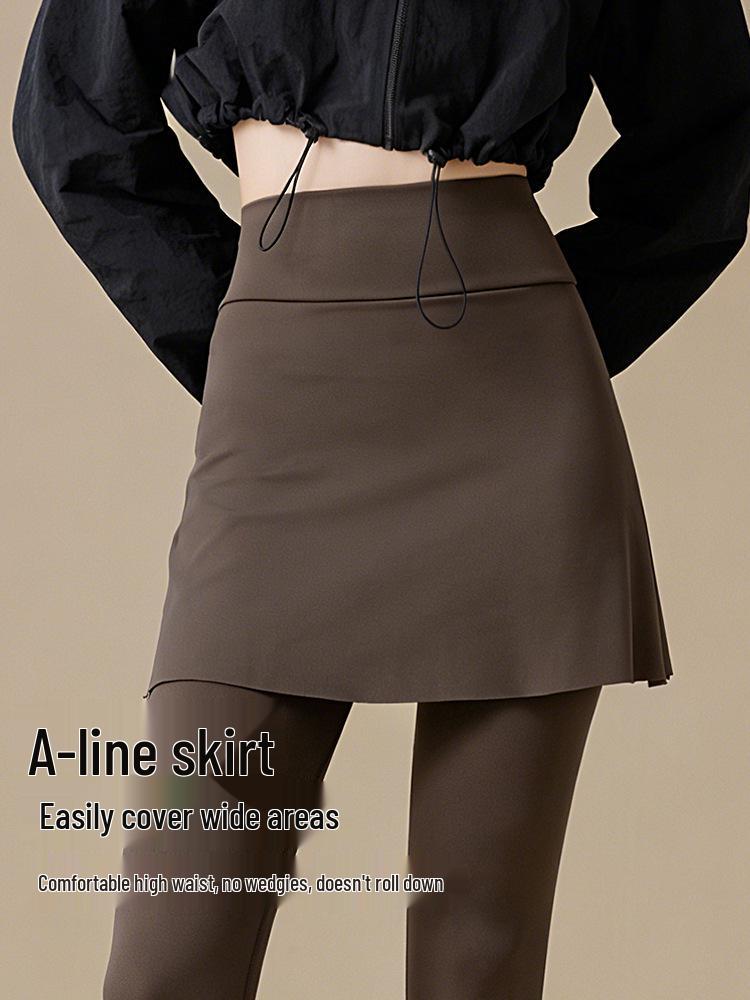 Plus-Size Micro-Flare Skirted Leggings for Women - Warm, Thick, Velvet Base Layer for Spring & Autumn