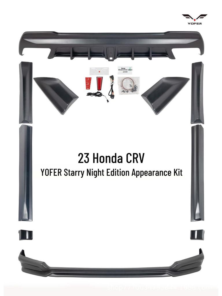 Honda CRV YOFER Body Kit: Starry Night Front Lip, Side Skirt, Rear Lip, Rear Spoiler, Rear Corner.