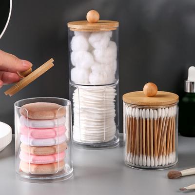 1 Stück Wattestäbchen-Organizer Aufbewahrung Bambusdeckel Acryl Runder Organizer Make-up Aufbewahrungsbox Behälter Organizadores