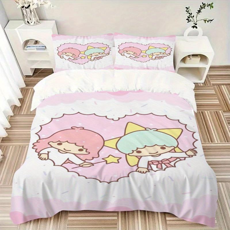 3pcs Sanrio Love Little Twin Stars Printed Bedding Set, Soft and Comfortable Quilt Cover for Bedroom, Guest Room (1 Duvet Cover + 2 Pillowca