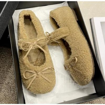 Elegante Herbst Winter Ballett Loafer Flache Schuhe Damen Weiblich Flats Loafer Fell Runde Zehe Damen Markendesign Teddy Outdoor Schuhe