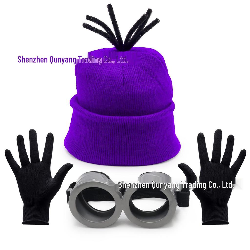 Minion-inspiriertes Strickmützen- und Handschuh-Set mit Brille und Netzrock Kostümzubehör