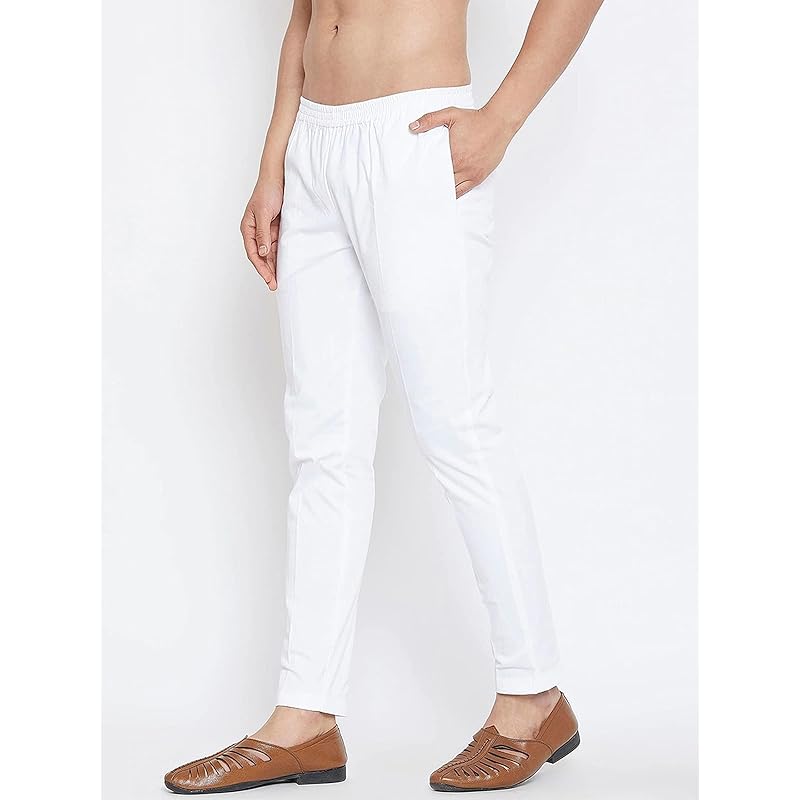 See Designs White Cotton Regular Fit Pyjamas N Elasticated Waistband_SDPJ100L
