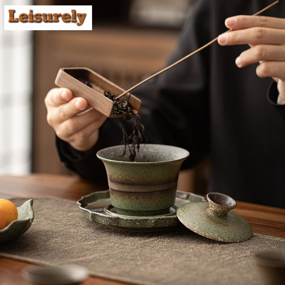 180ml starožitná pec na změnu azurová gaiwan ručně vyráběná hnětací květinová mísa na čaj, kryt na konvici na čaj, miska, podšálek, sada na čajový obřad ozdoby