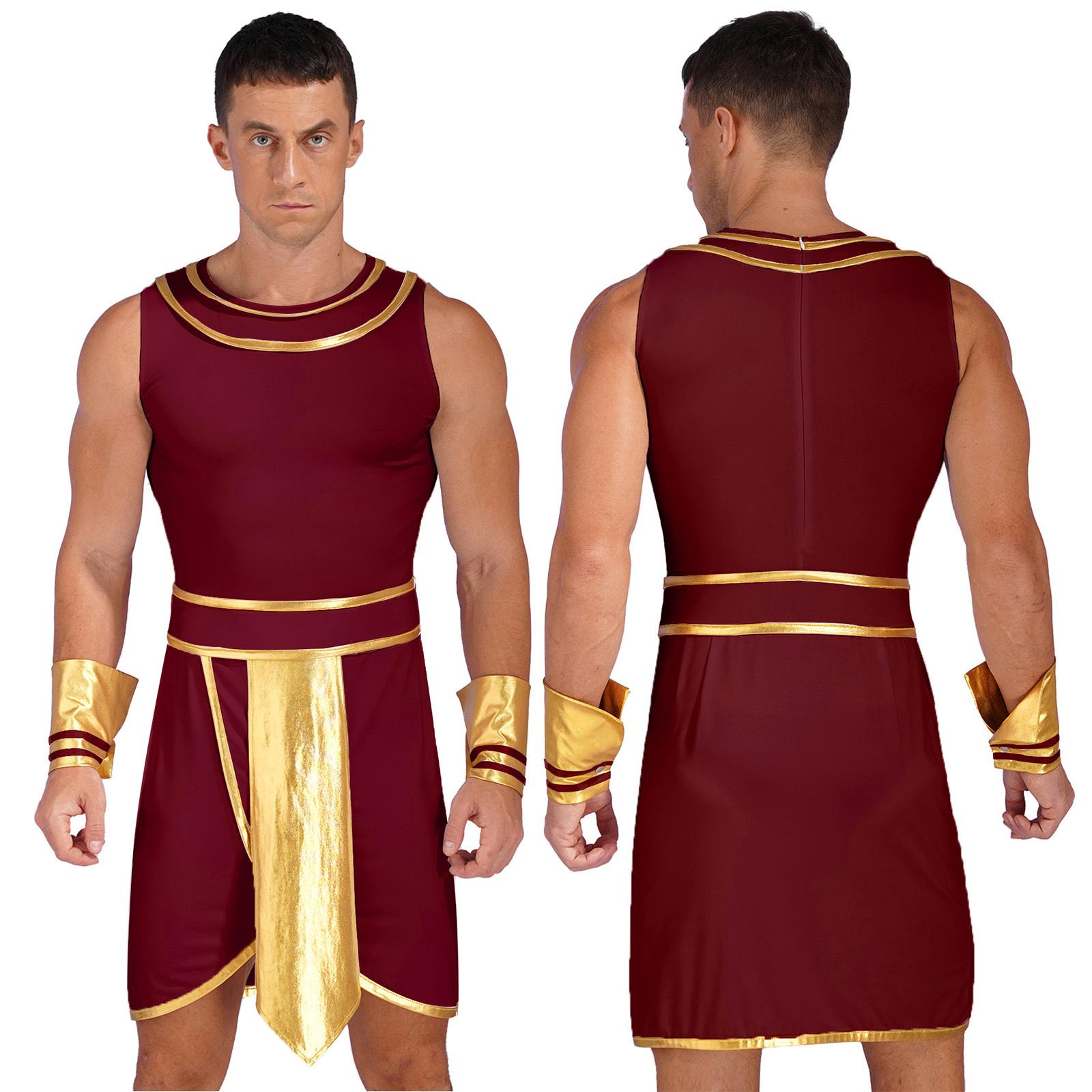 

Men s Halloween Egyptian Cosplay Costume Costume Contrast Color Round Neck Sleeveless Dress with Cuffs 3XL бордовый