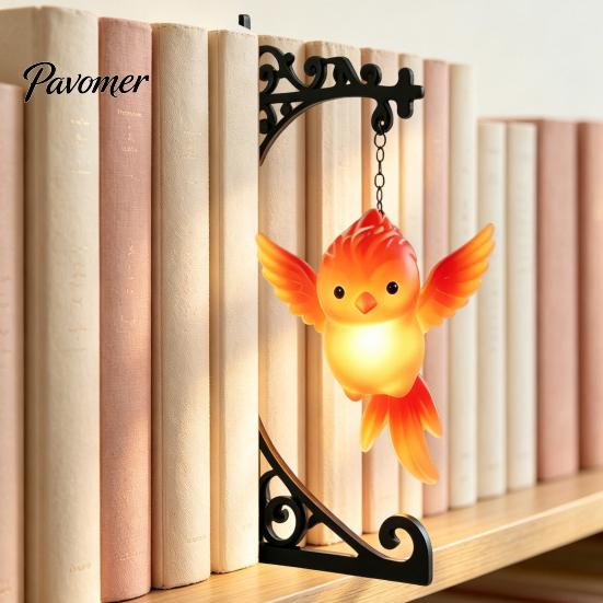 Nordic Style Home Decor Metal Magic Owl Hanging Bookend Lamp, Resin Animal LED Night Light, Pastoral Table Deer Bird Light for Bookshelf Window