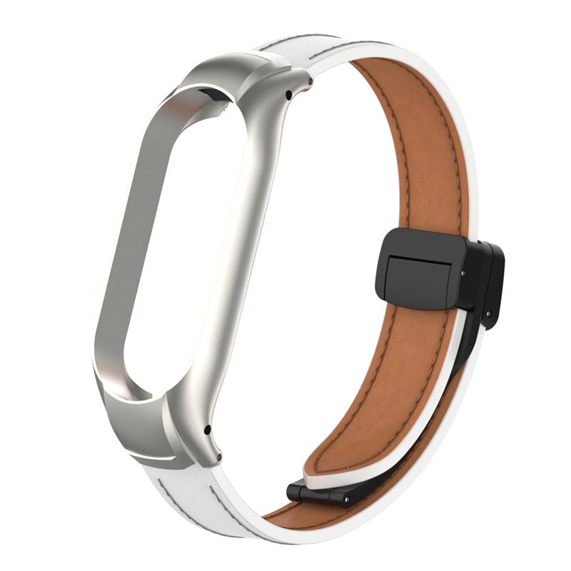 

Кожаный ремешок для Xiaomi Mi Band 8 7 6 5 Mi8 Mi 7, магнитный складной ремешок для часов с пряжкой для Mi Band 3 4, браслет с металлической застежкой Mi Band 8 белый