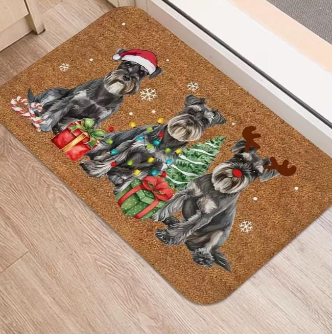 Black Background Doormat With Five Love Trees Dancing In The Sky A Snowflake Christmas Mat Carpet Creative Mat Home Decoration