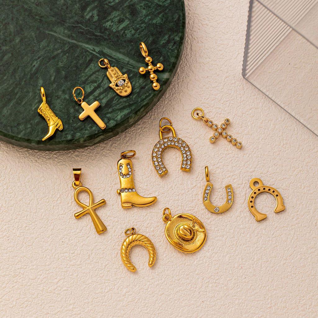 Retro Gold Multi-Element Pendant Collection: Cowboy Boots, Cross, Horseshoe - Exquisite DIY Jewelry Accessories