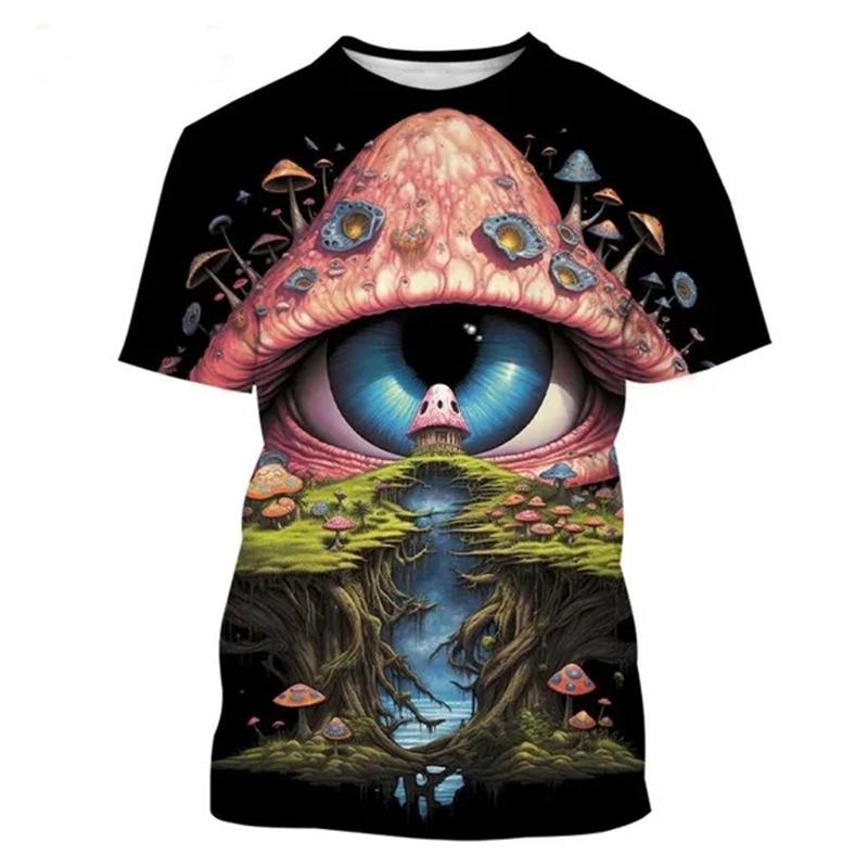 Funny Eyes Pattern T-Shirt For Men Women Mushroom 3D Printed Tees Summer Casual Loose T Shirts Round Neck Tops Short Sleeves
