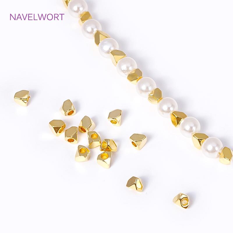 3MM 4MM 18K Gold Plated Brass Irregular Cut Corner Rhombus Beads Metal Spacer Beads For Jewelry Making DIY Bracelets Accessories