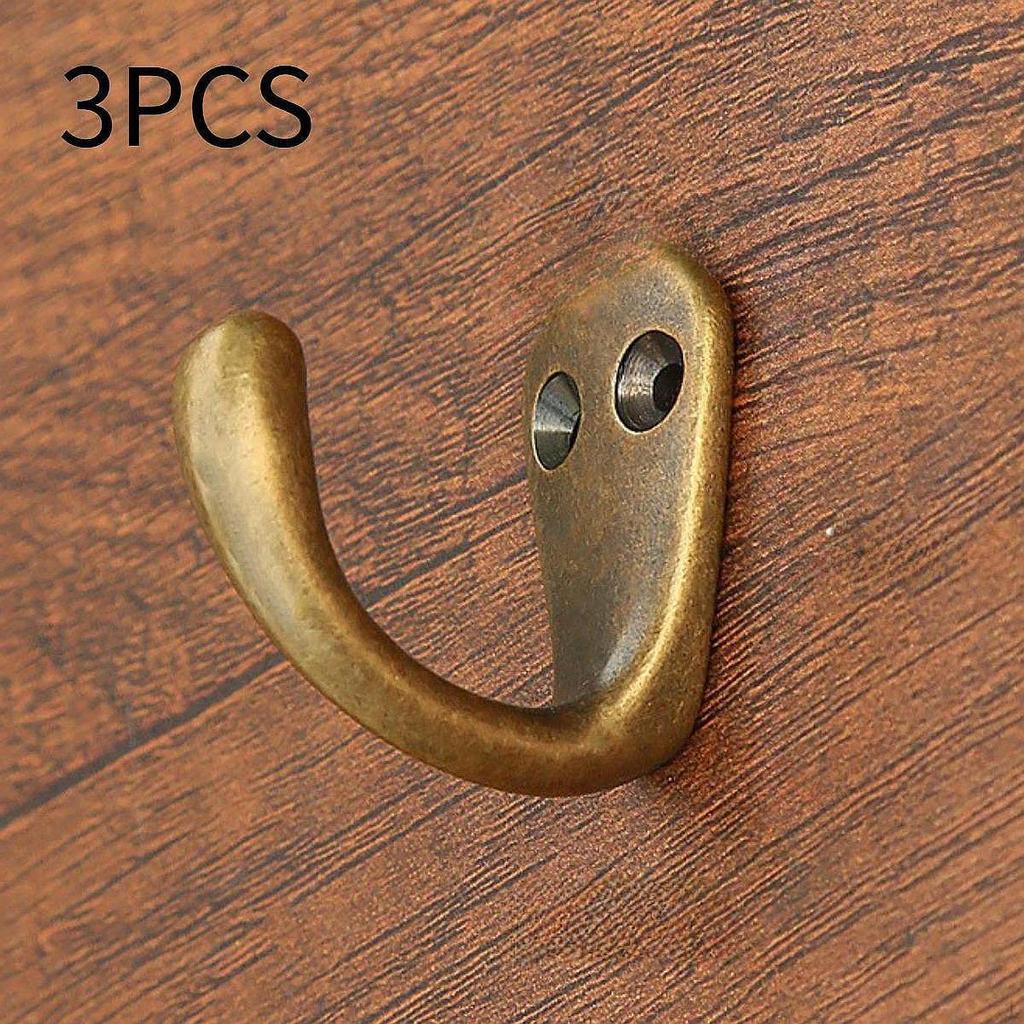 3 Pack of Wall Hooks for Coats Brass Hardware Entryway