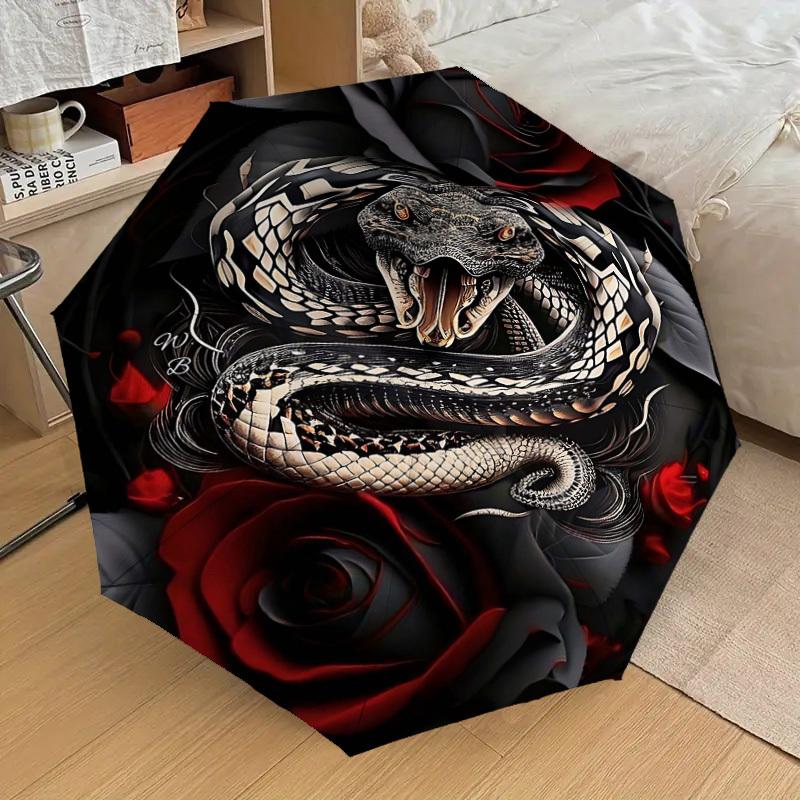 1PC Snake Rose Umbrella-8-Rib Reinforced Portable Folding Travel Suitable for All Seasons Outdoor Daily Use-H0392