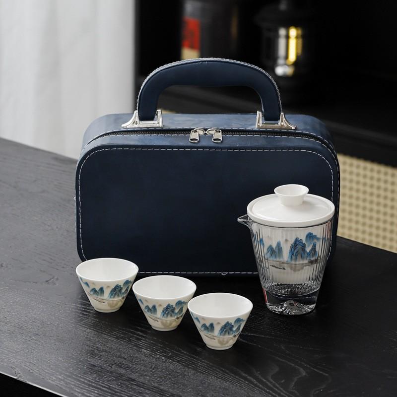 Portable Ceramic Travel Tea Set With Teapot 3 Cups Modern Minimalist Design Office Home Gift