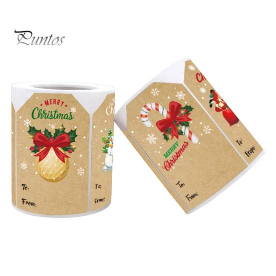 250Pcs/Roll Christmas Gift Tags Stickers Self-Adhesive Kraft Paper Clear Printed Pattern Fade-resistant Xmas Decals