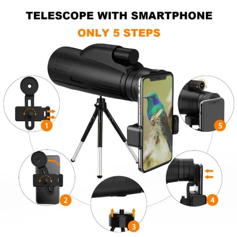 12x50 Powerful Monocular Telescope Portable Long Range Binoculars Telescope Hunting Camping With Tripod Phone Clip