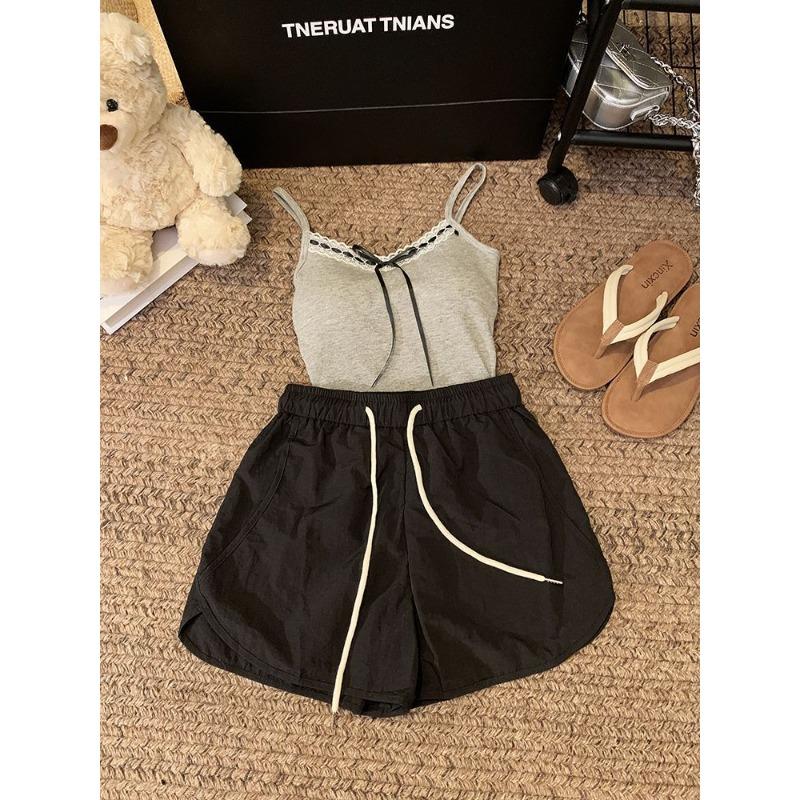 

Спортивный стиль, новые повседневные брюки с эластичной талией и шнурком для женщин, летние, новые свободные широкие брюки с высокой талией, шорты с тремя точками 4XL