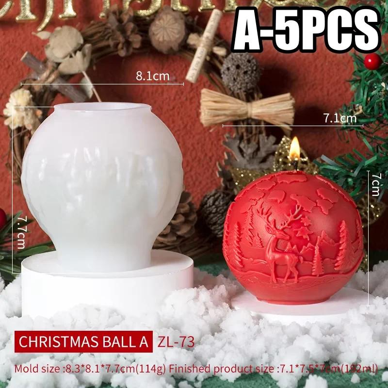 2025 New 3D Christmas Ball Candle Silicone Mold Reindeer-Patterned Silicone Christmas Ball Make Candles Mold Handmade Home Decor