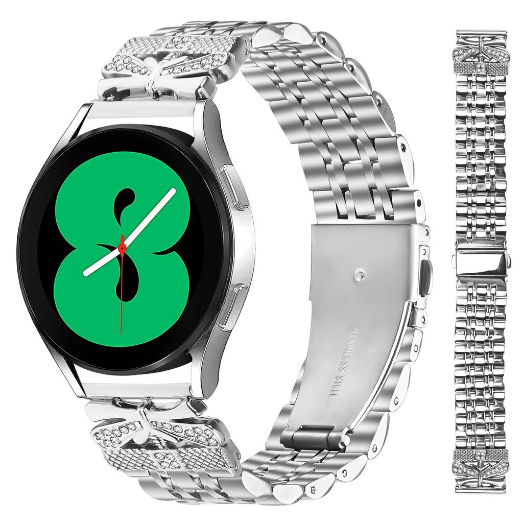 Metal Watch Band for Withings Steel/Haylou BLING LS12/Mibro Lite/Air Rhinestone Butterfly Decor Stainless Steel Silver Wrist Band