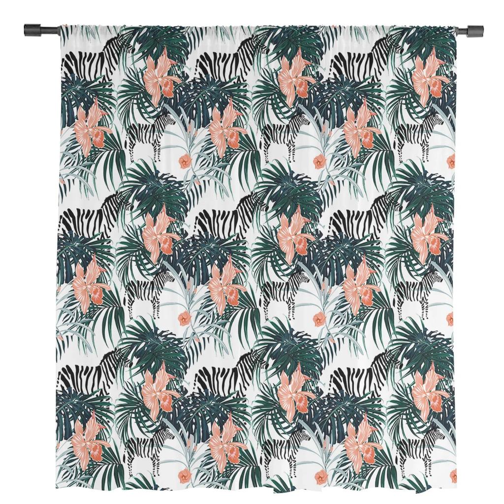 Turtle Plant Flowers Zebra Sheer Curtains For Living Room Bedroom Kids Room Tulle Window Treatment Drapes