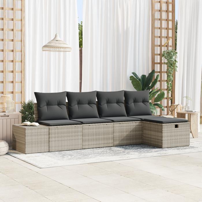 VidaXL Ensemble de canapé de jardin 5 pièces avec coussins Gris Clair Rattan 3359361