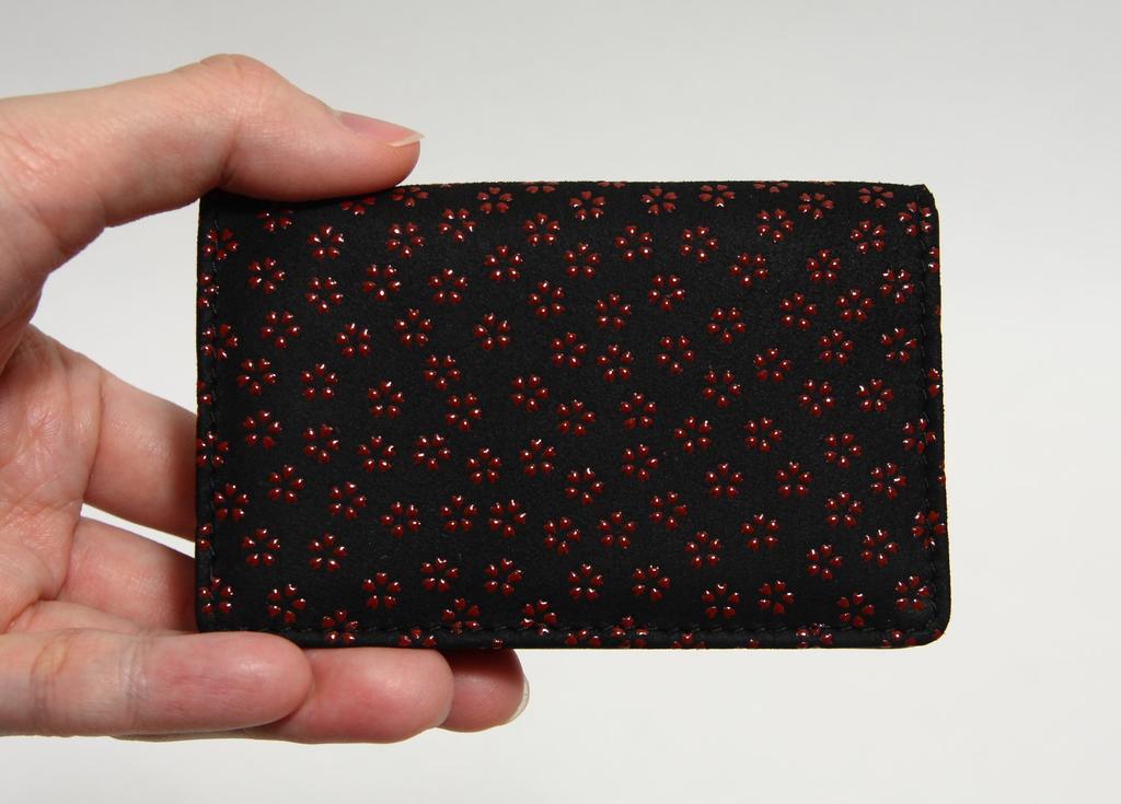 Hasegawa Deerskin Inden Business Card Holder, Unisex, Cherry Blossom Pattern, Red