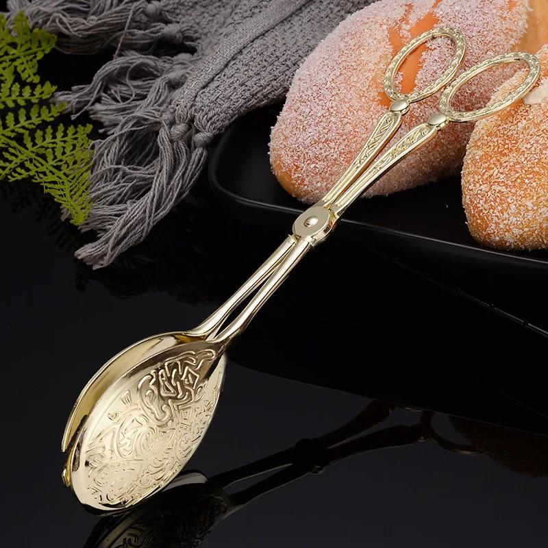 Food Tong Gold-plated Snack Cake Clip Salad Bread Pastry Clamp Baking Barbecue Tool Fruit Salad Cake Clip Kitchen Utensils New