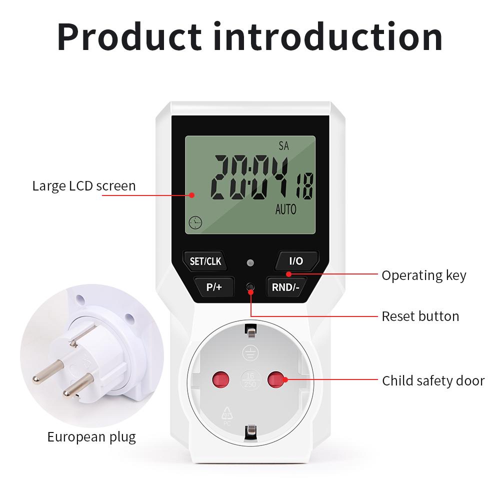 Electronic Digital Timer Switch 12/24 Hour Programmable Timing Socket 230V Kitchen Timer Appliance Outlet Time Control EU Plug