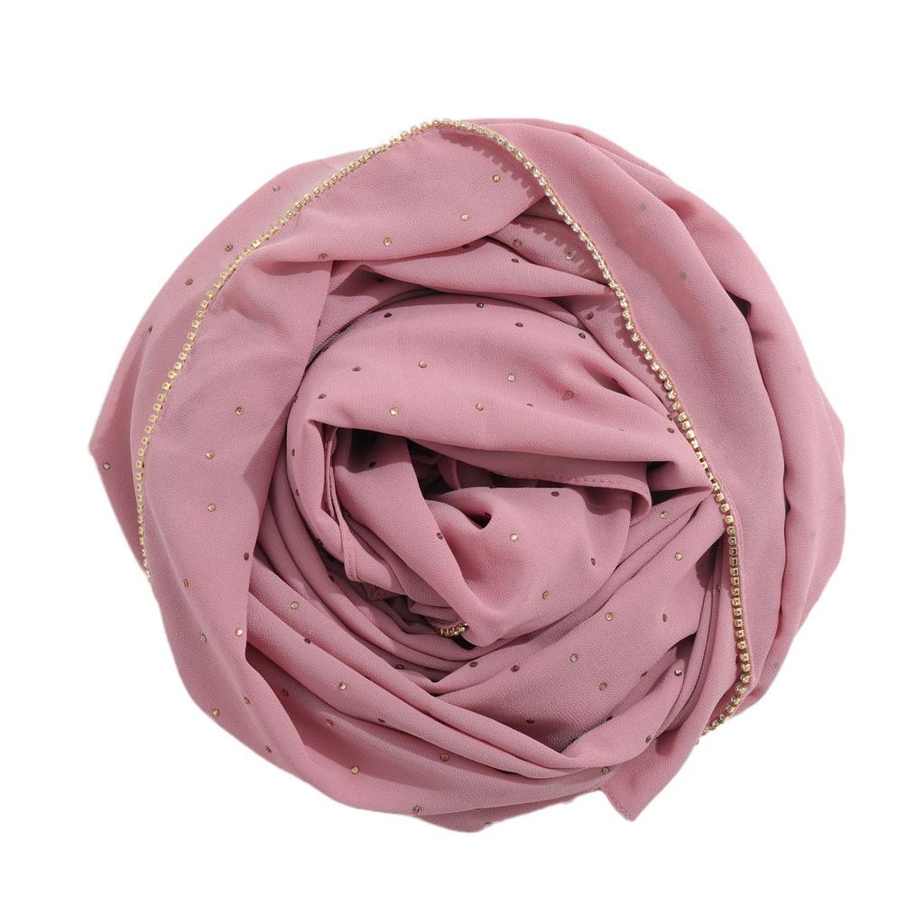 Fashion Hot Sale High-Quality Pearl Chiffon Rhinestone Chain Scarf Shawl Muslim Women Hijab Ethnic Headscarf