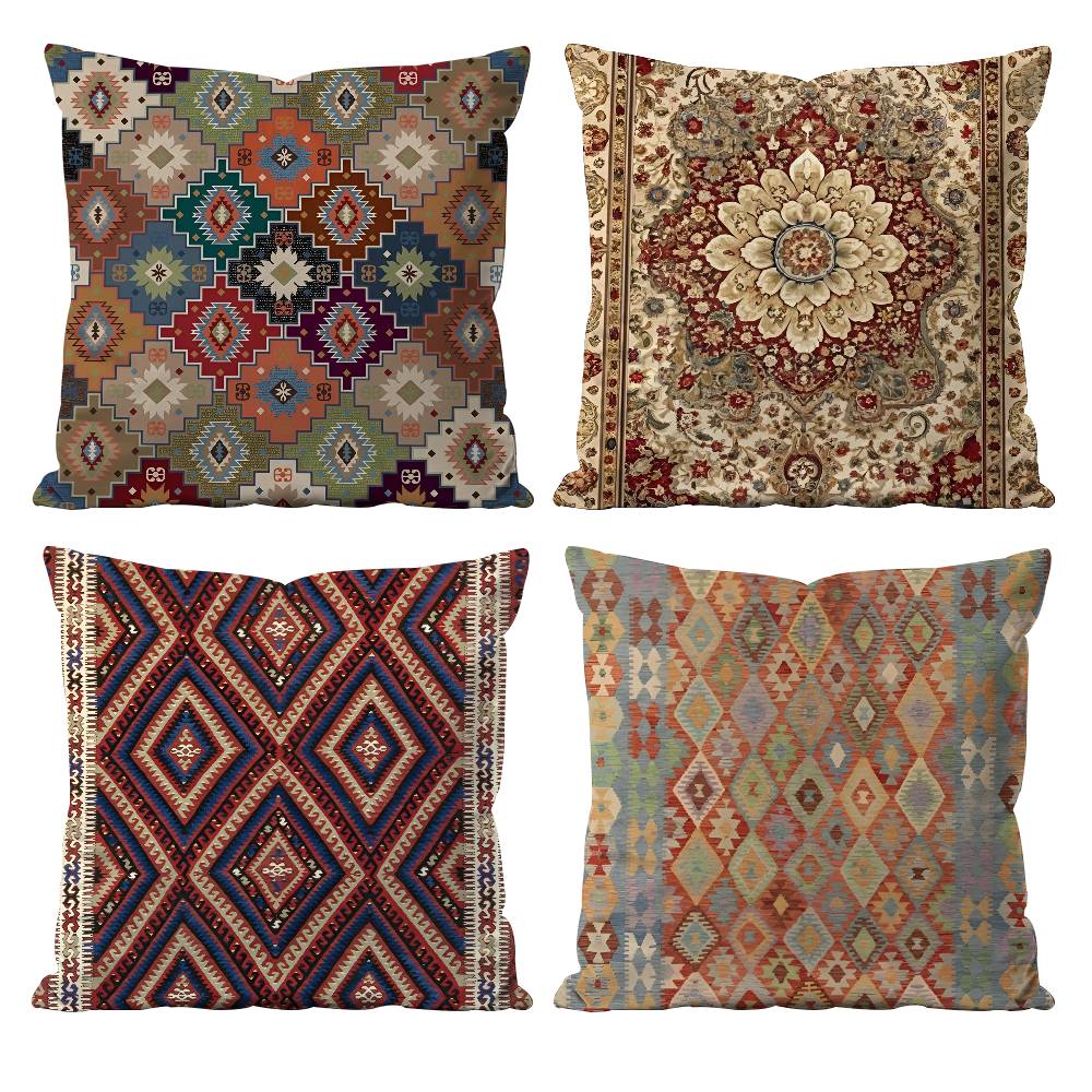 Turkish Kilim Navaho Vintage Pillow Case Anti-dustmite Pillowcase Invisible Zipper Silky Short Plush Sofa Cushion Cover