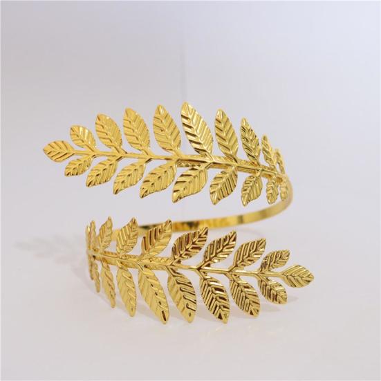 Fashion Women Metal Leaf Charm Open Bracelet Arm Cuff Armlet Bangle Fine Jewelry