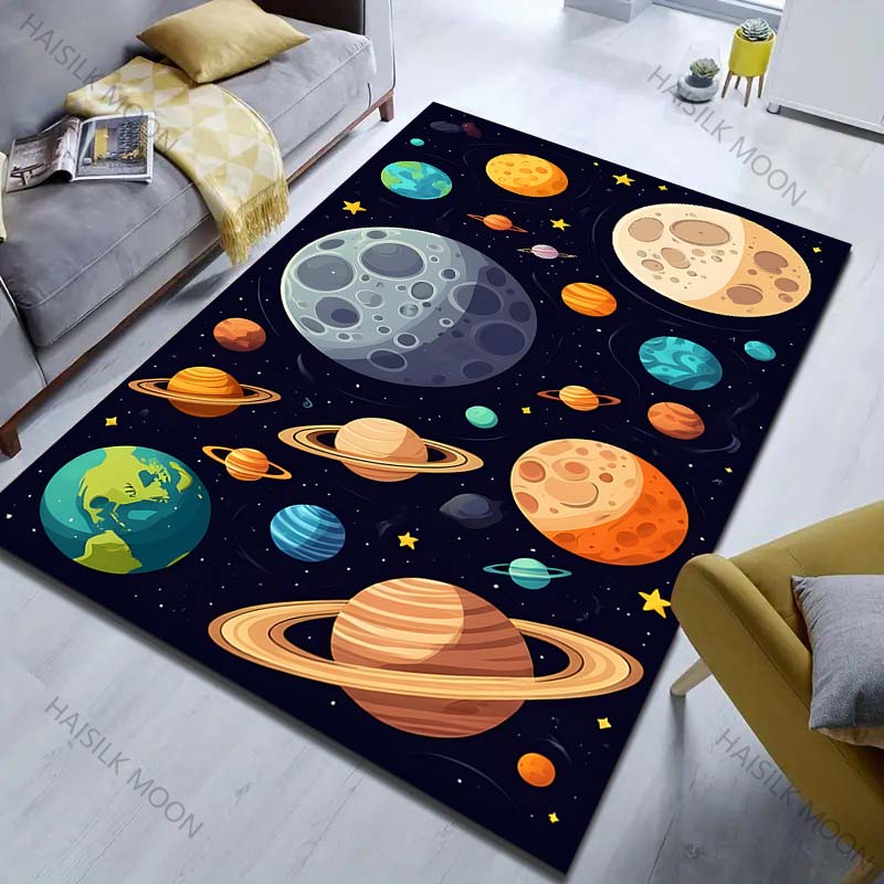 Universe Planet Earth Sun Printed Cartoon Carpet for Bedroom Living Room Bedside Sofa Floor Mat Modern Home Decor Area Rug