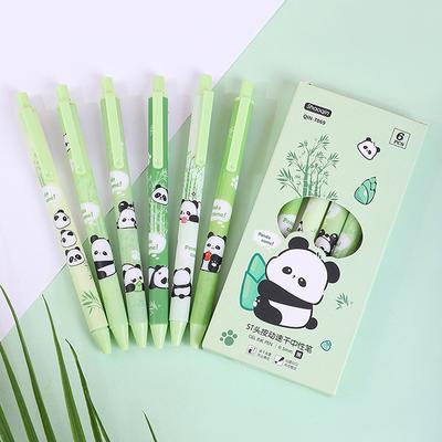 6 bolígrafos de gel con dibujos de panda, divertidos y divertidos, con forma de panda, para escribir con suavidad, material de papelería para estudiantes y escuelas