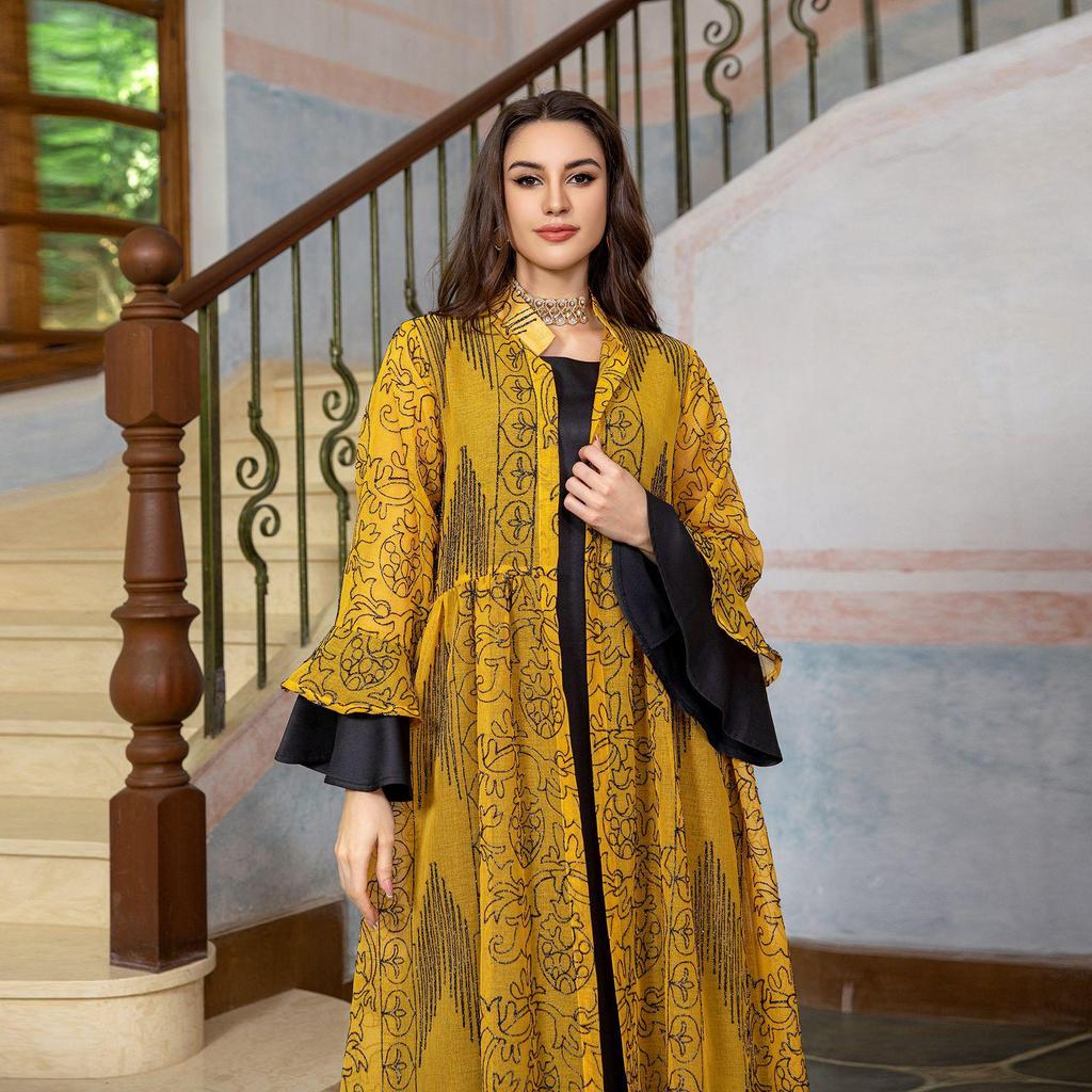 AB318 Ruffled Sleeve Evening Abaya Dress for Muslim Women