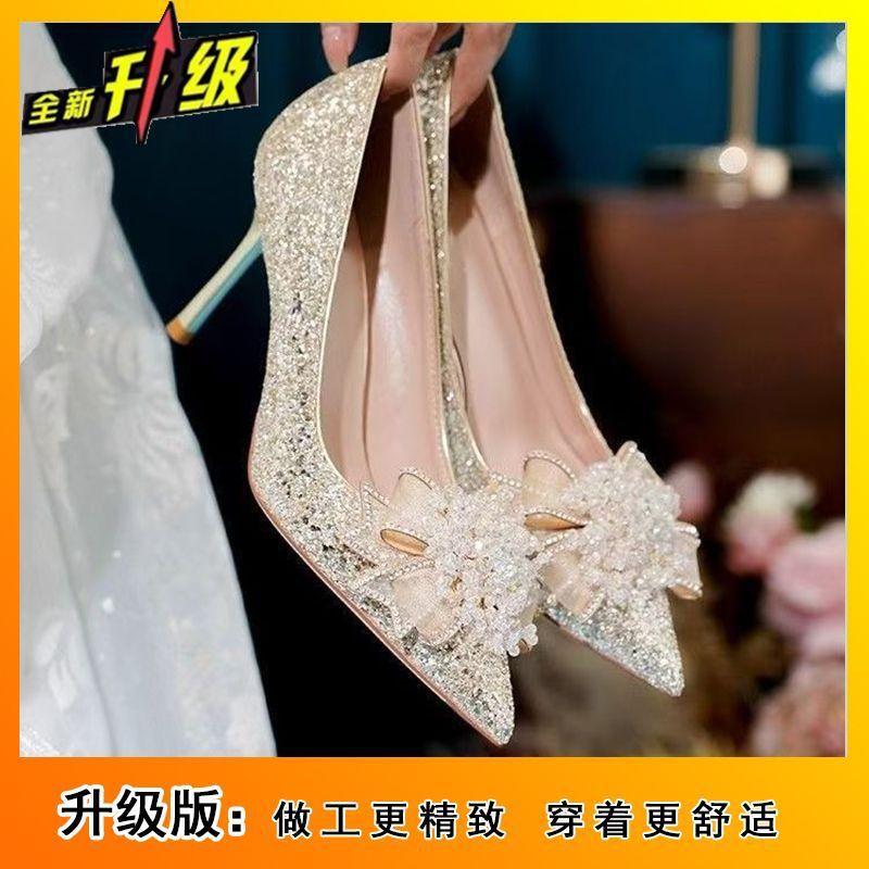 Beautiful Pointed Head Shallow Mouth Stiletto High Heels Women's Spring and Summer New Fashion Versatile Comfortable Bow Single Shoes