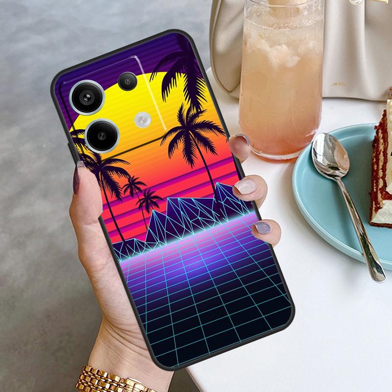80S Vaporwave Retro Synthwave Sunset Case For Xiaomi Redmi 12 9C 10C 12C 13C Redmi Note 13 12 9 10 11 Pro 9S 10S 11S 12S Coque