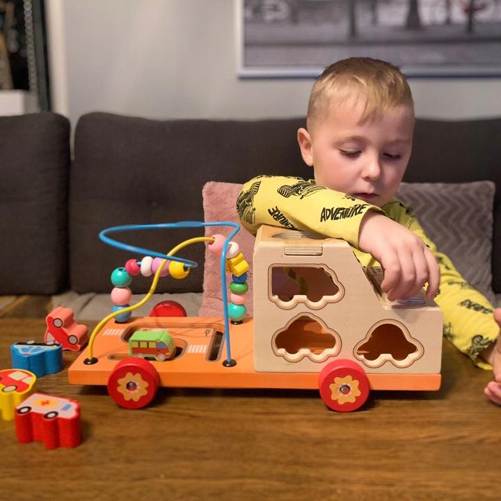 Sorter Auto Drewniane Klocki Samochód 7W1 Edukacyjna Montessori Dla Dzieci