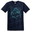 Dinosaur Skeleton T Shirt W/ Neon Blue Raptor Skull Art Graphic Retro Print Tee